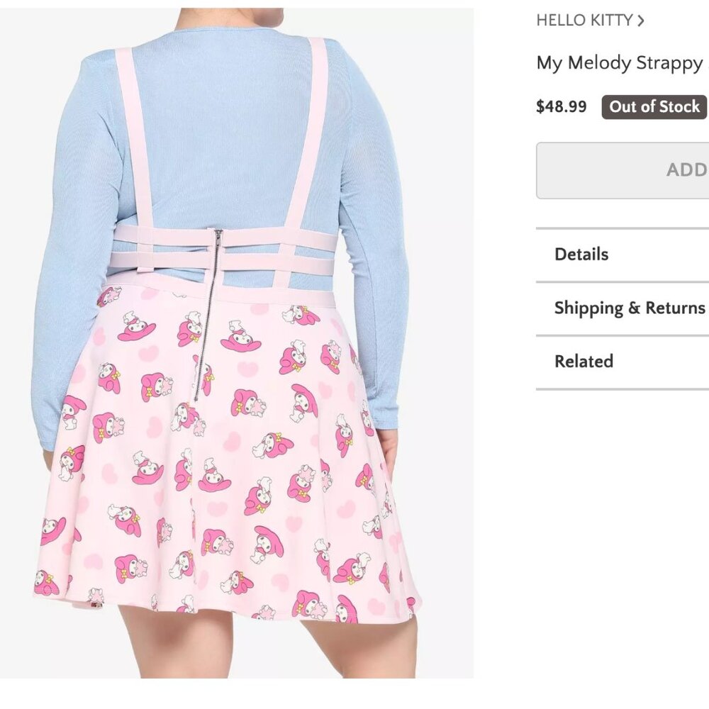 Hello Kitty My Melody Strappy Suspender Skirt XL - Picture 2 of 4